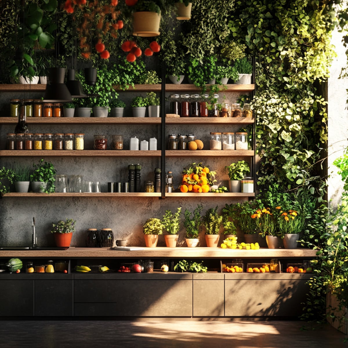 Décoration murale de la cuisine : Étagères modulables et jardin intérieur