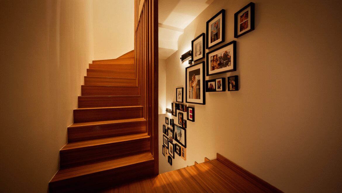 Staircase Makeover With Wood Accents and Photo Gallery Walls