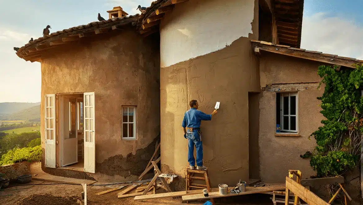 Construction en pisé de l’Isère avec soubassement en pierre.