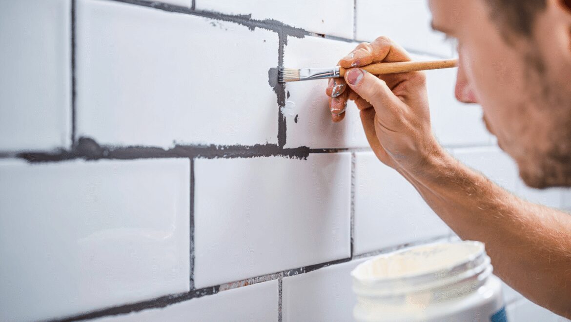 How To Easily “Paint” Your Dark Tile Grout for a Brand New Look