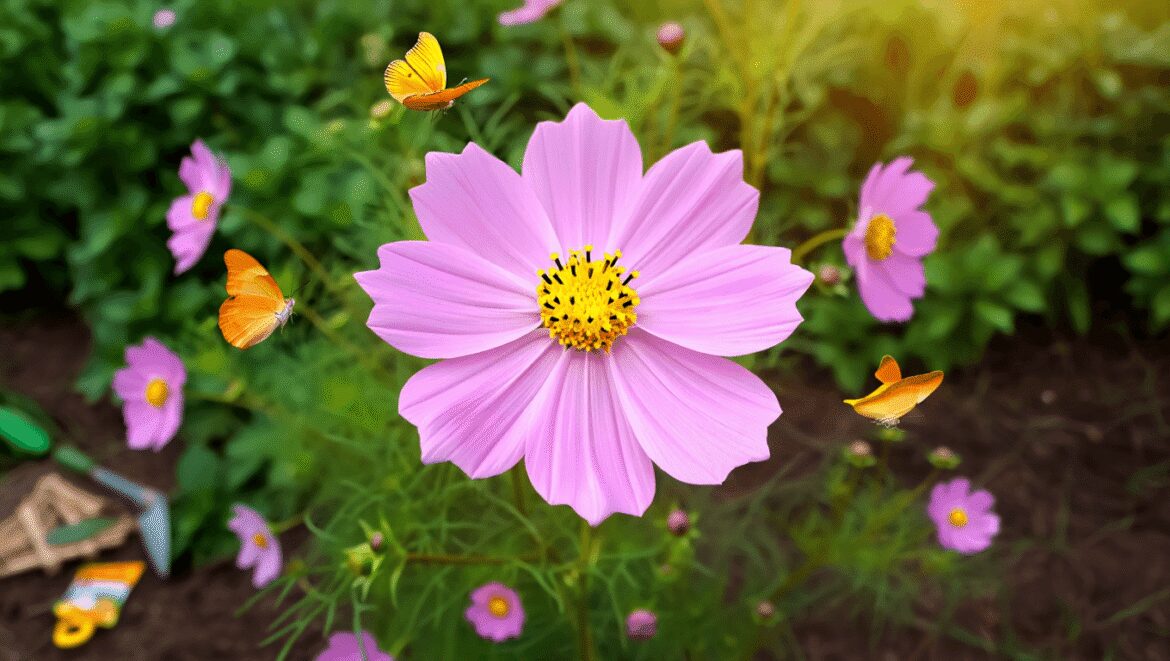 A close-up shot of a person's hand, in the process of holding a daisy-like yellow-gold flower alongside elongated ovules, showcasing when start cosmos seeds