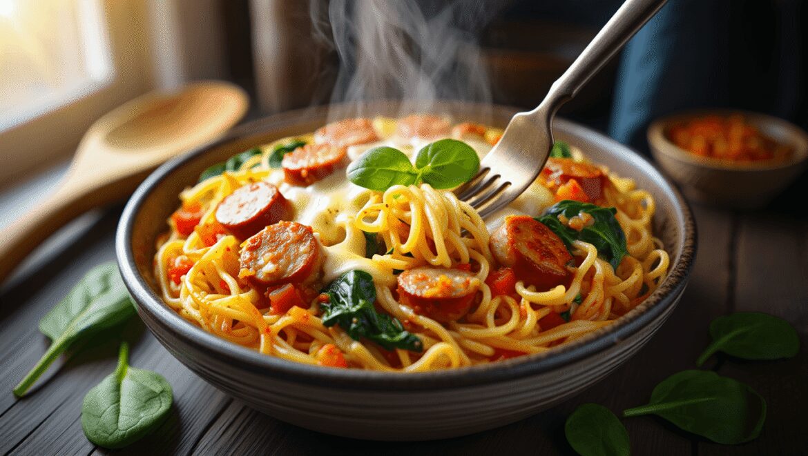 Mandy's Cheesy Spinach and Sausage Pasta Recipe