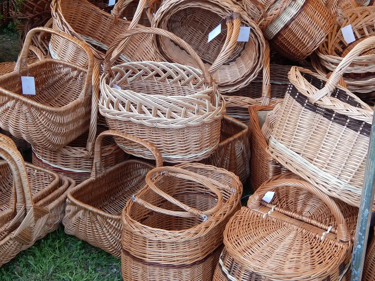 Petit placard près de la cuisine avec bacs et étiquettes