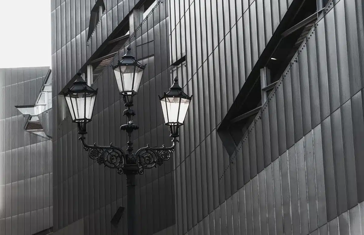 Insectes attirés autour d'un lampadaire urbain la nuit